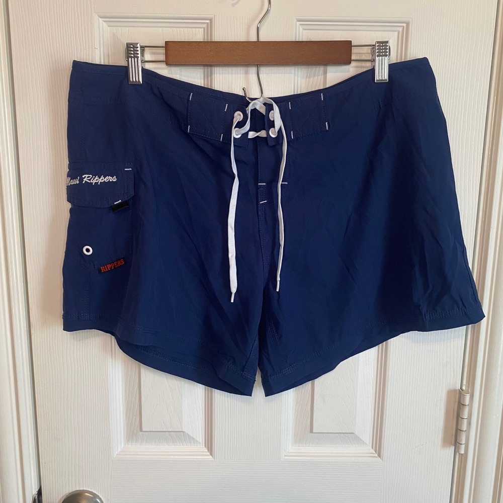 Maui Rippers Womens Navy Blue Board Shorts Surf Swim Cargo Pocket Size 14